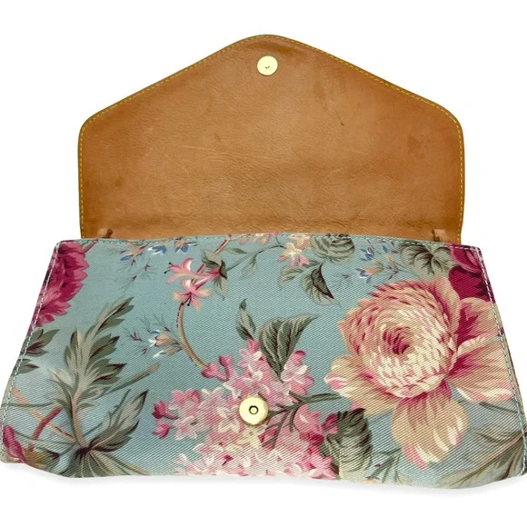 🪻RARE 🌷Vintage Ralph Lauren Floral Envelope Clutch Crossbody in Light Blue - Picture 4 of 15